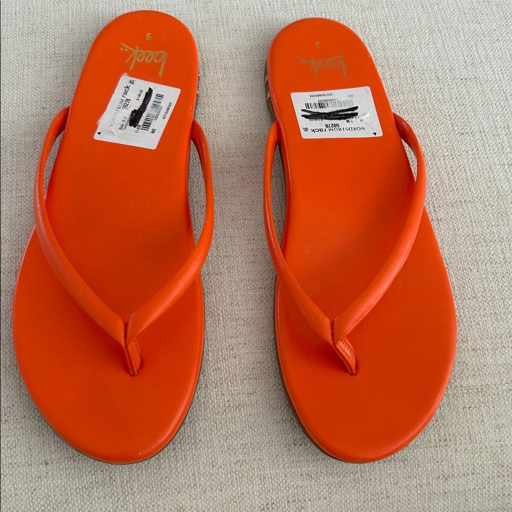 BEEK Sunbeam Leather Flip Flop Sandal, TOMATO, Size 9, NWT no box - Picture 3 of 10